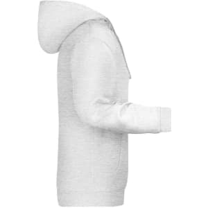 A grey men's promotional hoodie featuring a hood and long sleeves, with a logo on the front.