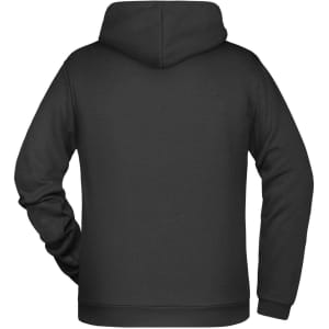 A black men's hoodie featuring a classic design and a hood, with no visible branding.