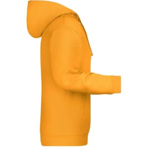 A bright yellow men's hoodie featuring a hood and long sleeves, with a logo on the front.