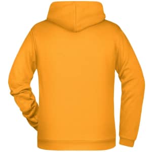 A men's hoodie in bright yellow with a hood, showcasing a plain back design.