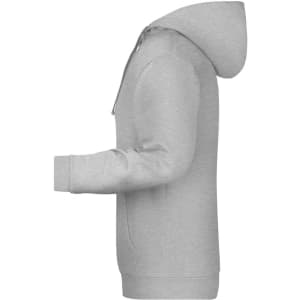 A grey men's hoodie featuring a kangaroo pocket and a hood, with a simple design and fitted sleeves.