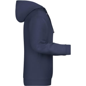 A navy blue men's hoodie featuring a front pocket and a logo on the chest. The hoodie has a classic design with a hood.