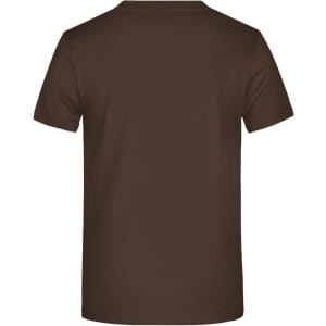 A brown T-shirt with a plain back and no visible design. The shirt features a logo.