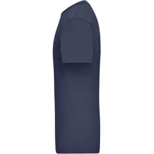 A navy blue work T-shirt with short sleeves and a simple design, featuring a logo on the front.