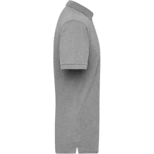 A grey work polo shirt with a collar and short sleeves, featuring a brand logo.