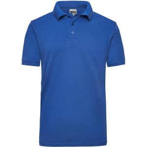 A blue polo shirt for men featuring a classic collar and short sleeves, with a logo.