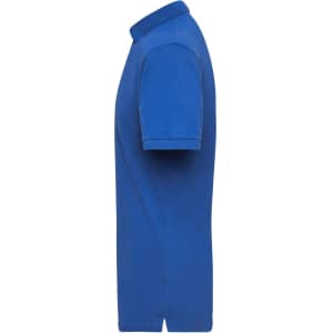 A blue polo shirt for men, featuring a classic collar and short sleeves, with a logo on the front.