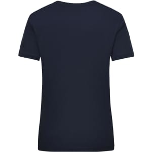 A navy blue short-sleeve women's work t-shirt with a plain back and no visible branding.