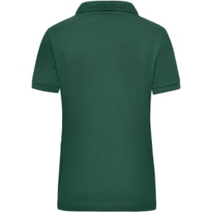 A work polo shirt for women in dark green, featuring a classic collar and short sleeves. It has a logo at the back.