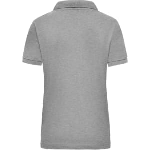 Grey women's work polo shirt with short sleeves and a collar. The back view displays a clean, simple design.