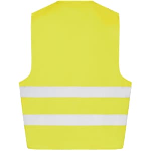 A yellow safety vest with two horizontal white reflective stripes and no visible branding.