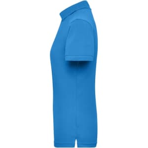 A blue ladies work polo shirt featuring a classic collar and short sleeves, with a logo on the chest.