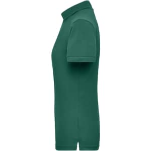A green ladies' workwear polo shirt featuring short sleeves and a classic collar, with a logo on the chest.