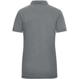 A grey ladies' work polo shirt featuring a classic design and a plain back. It includes a logo at the front.