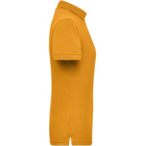 A ladies work polo shirt in a vibrant yellow colour, featuring a classic polo collar and short sleeves.