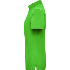 A vibrant green ladies' polo shirt with a classic collar and short sleeves, featuring a logo.