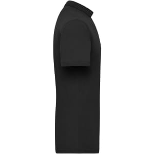 A black men's work polo shirt with a classic collar and short sleeves, featuring a logo.