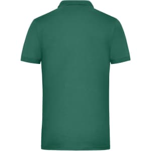 A green men's work polo shirt with a classic design and a logo on the back.