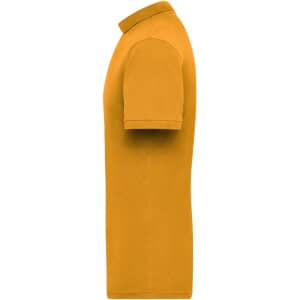 A work polo shirt in a warm golden yellow shade featuring a classic collar and short sleeves.