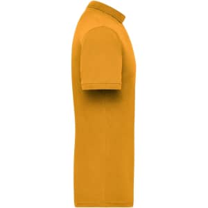 A men's work polo shirt in a vibrant mustard yellow colour, featuring a classic collar and short sleeves.