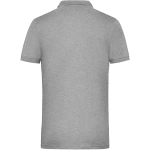 A grey men's workwear polo shirt displayed from the back, featuring a simple design and a logo.