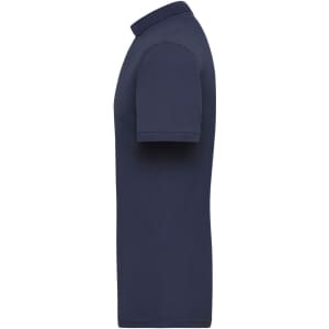 A navy blue men's work polo shirt featuring a classic design and a collar, with an attached logo.