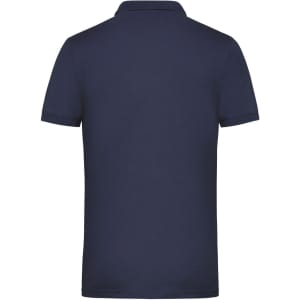 A navy blue men's work polo shirt featuring a classic design and a logo.