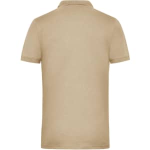 A tan men's work polo shirt featuring a collar and short sleeves, showcasing a plain back view.