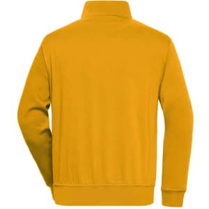 A yellow half zip sweatshirt with a collar, featuring long sleeves and a plain back design.