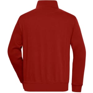 A red Workwear Half Zip Sweat with a simple design and a collar, featuring a logo on the back.