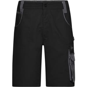 Workwear Bermudas in black with grey accents, featuring multiple pockets and a branded logo.