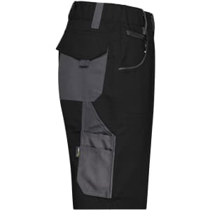 Workwear Bermudas in black with grey accents, featuring multiple pockets and a logo on the side.