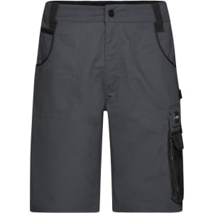 Workwear Bermudas in grey, featuring multiple pockets and a logo. Suitable for various work environments.
