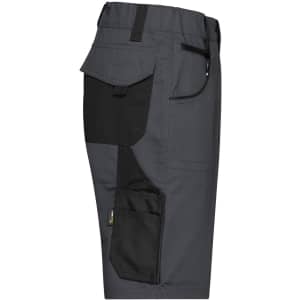 Workwear bermudas in grey with black detailing, featuring multiple pockets and a logo.