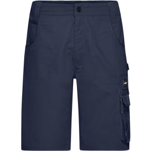 Navy work shorts with multiple pockets and a small logo on the side. Designed for durability and practicality.