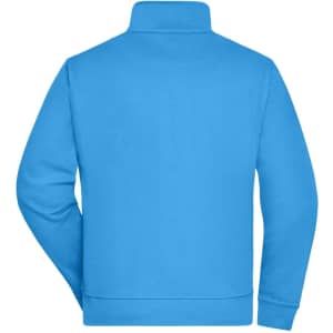 A bright blue workwear sweat jacket with a high collar and long sleeves. The back view features a smooth design.