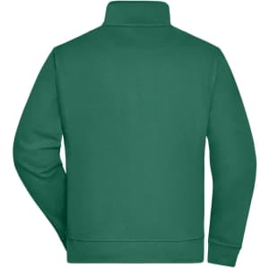 A green sweat jacket featuring a collar and a fitted design, with a logo on the back.