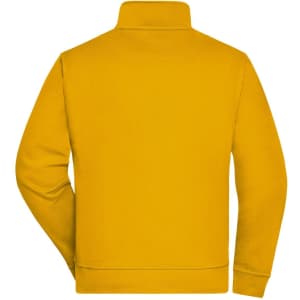 A yellow sweat jacket with a high collar and long sleeves, featuring a logo.