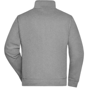 A grey sweat jacket with a high collar and long sleeves, featuring a logo.