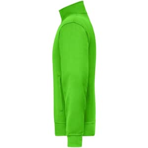 A vibrant green workwear sweat jacket featuring a high collar and side pockets.