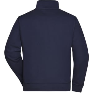 A navy workwear sweat jacket featuring a high collar and long sleeves, with a simple design and no visible logos.