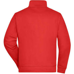 A red sweat jacket with a high collar, featuring a plain back and a simple design.