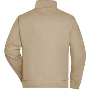 A beige workwear sweat jacket with a high collar and long sleeves, featuring a logo. Back view displayed.