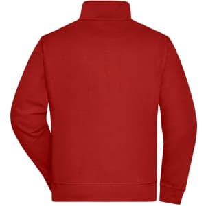 A red workwear sweat jacket with a high collar and a solid back view. It features a subtle logo design.