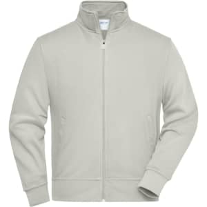 A light grey workwear sweat jacket with a zip front and side pockets. Features a collar and logo branding.