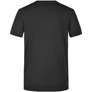 A black men's workwear T-shirt featuring a simple design and a logo on the back.