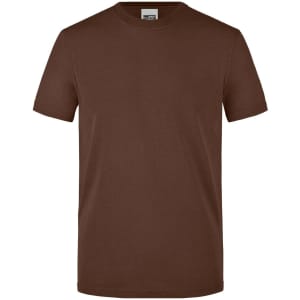 A brown men's workwear t-shirt featuring a classic crew neck and short sleeves, with a logo on the label.