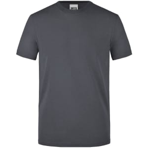 A grey men's workwear T-shirt featuring a crew neck and short sleeves. It has a logo on the label.