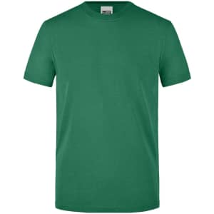 A green men's workwear t-shirt with a crew neck and short sleeves, featuring a logo on the label.