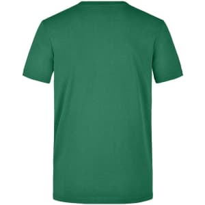 A green men's workwear t-shirt featuring a solid design and short sleeves. It has a branding logo.